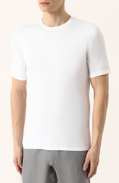 Хлопковая однотонная футболка FEDELI белого цвета по цене 14400 руб., арт. 1UE00298, фото 3 Хлопковая однотонная футболка FEDELI, арт. 1UE00298, фото 3