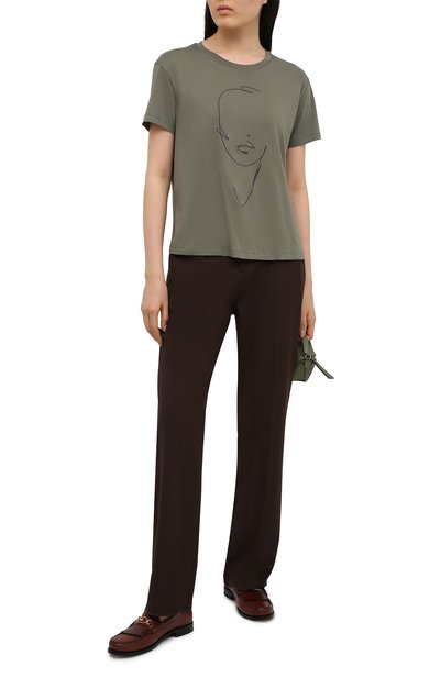 Хлопковая футболка EMPORIO ARMANI хаки цвета по цене 12500 руб., арт. 3K2T7L/2JSYZ, фото 2 Хлопковая футболка EMPORIO ARMANI, арт. 3K2T7L/2JSYZ, фото 2