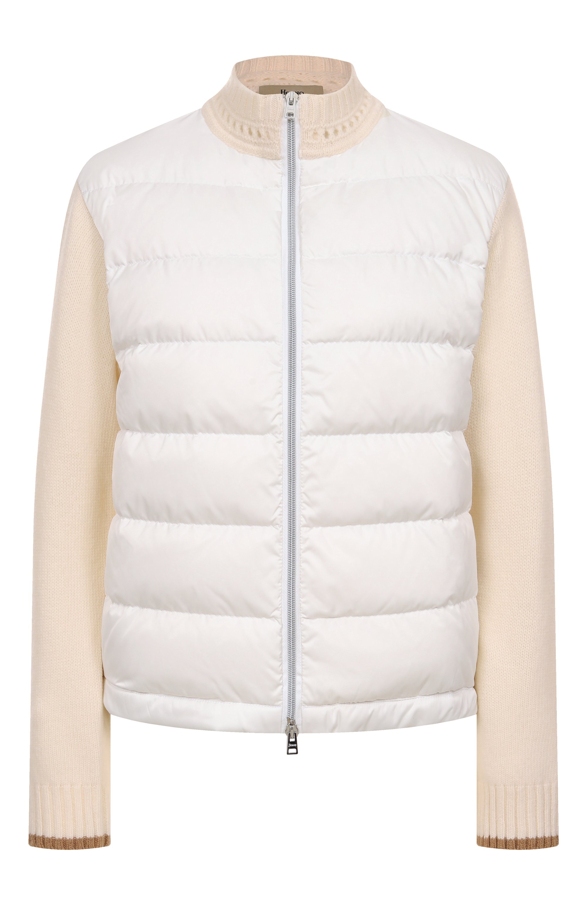 Комбинированный кардиган HERNO кремового цвета по цене 96200 руб., арт. MP000152D/70100, фото 1 Комбинированный кардиган HERNO, арт. MP000152D/70100, фото 1