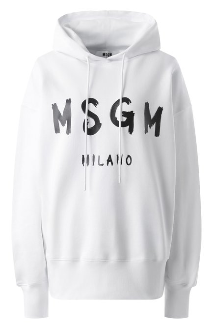 Женский хлопковое худи MSGM белого цвета, арт. 2000MDM515/300000 | Фото 1 (Материал сплава: Проставлено; Драгоценные камни: Проставлено; Рукава: Длинные; Длина (для топов): Стандартные)