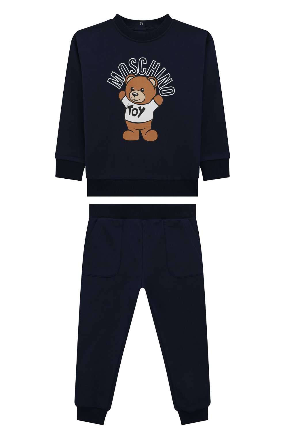 Комплект из свитшота и брюк MOSCHINO темно-синего цвета по цене 17800 руб., арт. MUK03P/LCA40, фото 1 Комплект из свитшота и брюк MOSCHINO, арт. MUK03P/LCA40, фото 1
