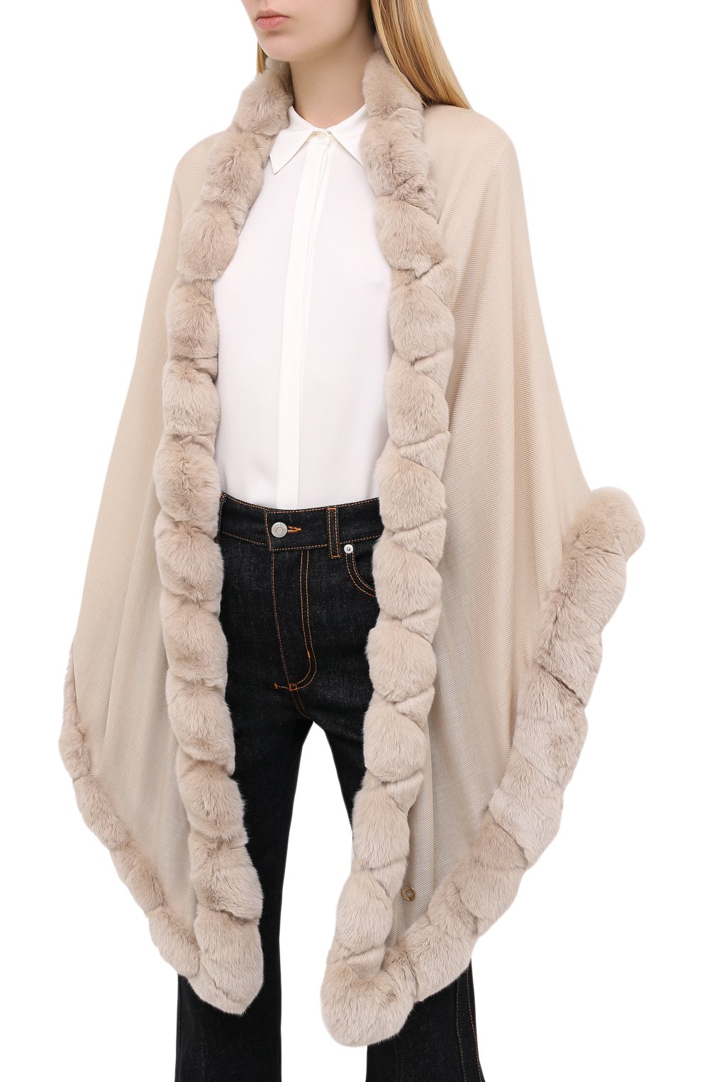 Кашемировая шаль с мехом шиншиллы LORO PIANA, арт. FAI8699, фото 3