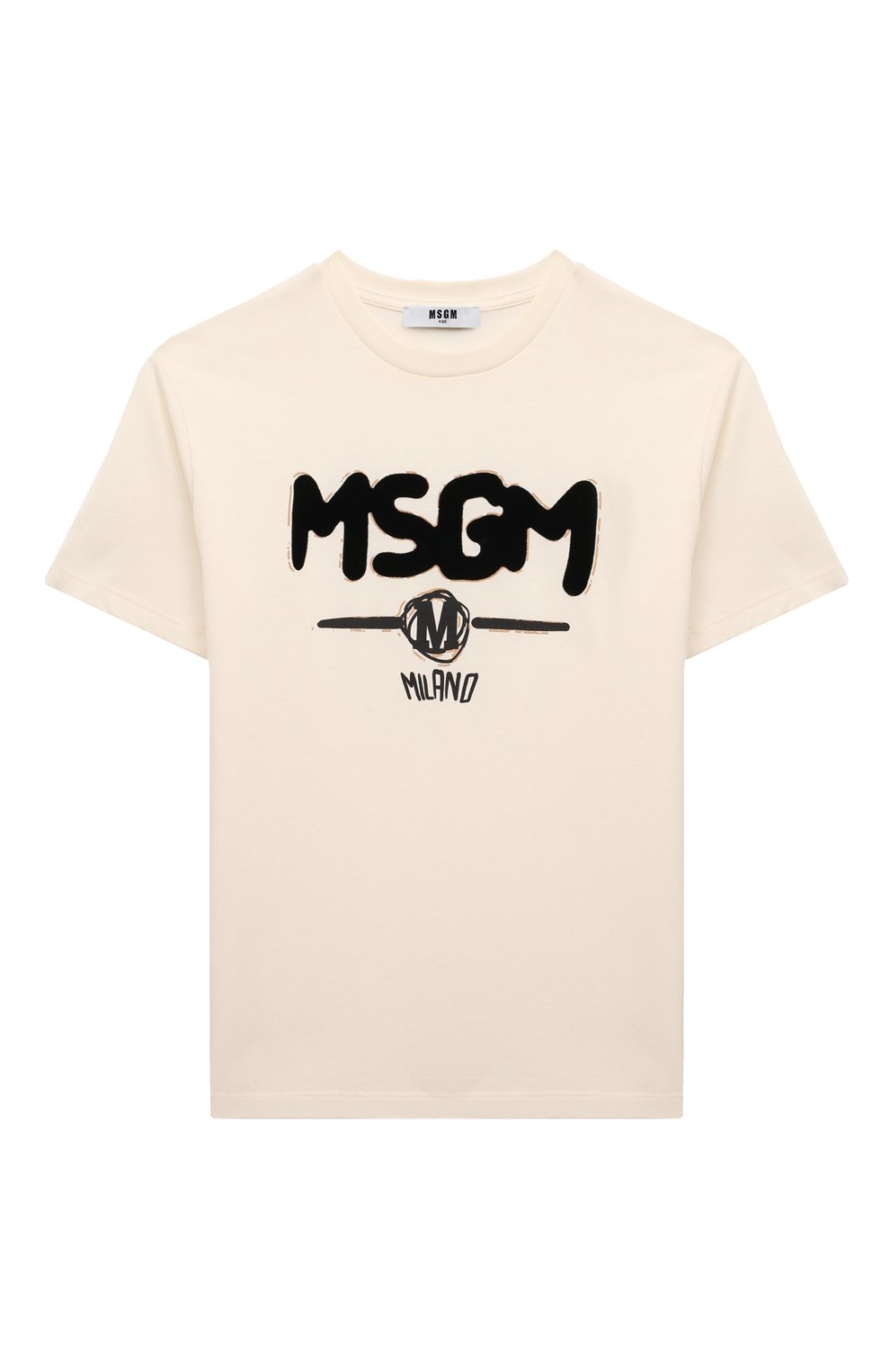 Хлопковая футболка MSGM KIDS кремового цвета по цене 6810 руб., арт. F4MSJBTH087, фото 1 Хлопковая футболка MSGM KIDS, арт. F4MSJBTH087, фото 1