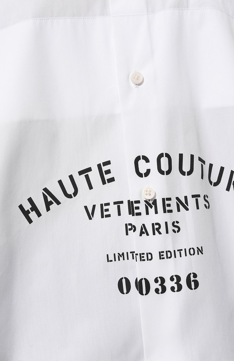 Хлопковая рубашка VETEMENTS белого цвета по цене 87800 руб., арт. UE64SH130W, фото 5 Хлопковая рубашка VETEMENTS, арт. UE64SH130W, фото 5