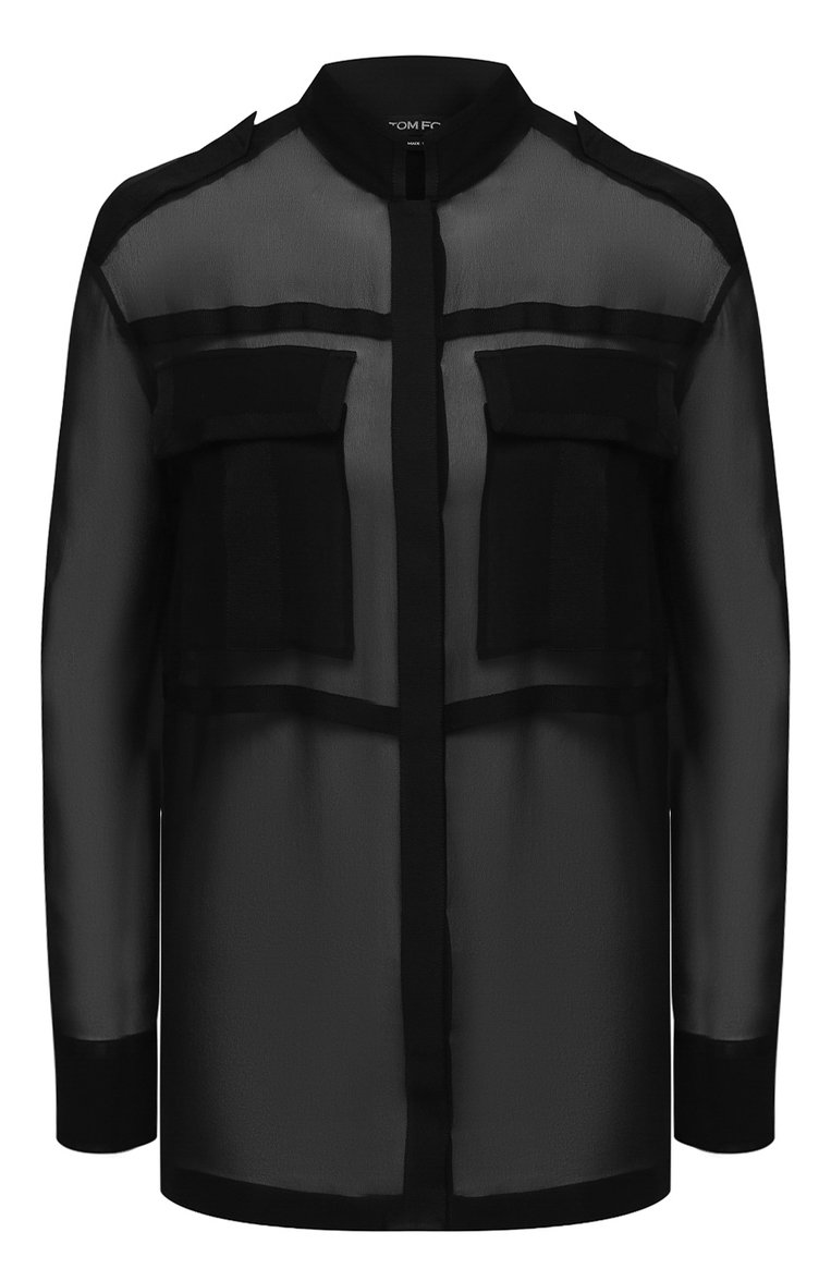 Женская шелковая рубашка TOM FORD черного цвета, арт. CA3148-FAX075 | Фото 1 (Длина (для топов): Стандартные; Материал внешний: Шелк; Рукава: Длинные; Статус проверки: Проверена категория; Принт: Без принта; Женское Кросс-КТ: Рубашка-одежда; Региональные ограничения белый список (Axapta Mercury): RU)