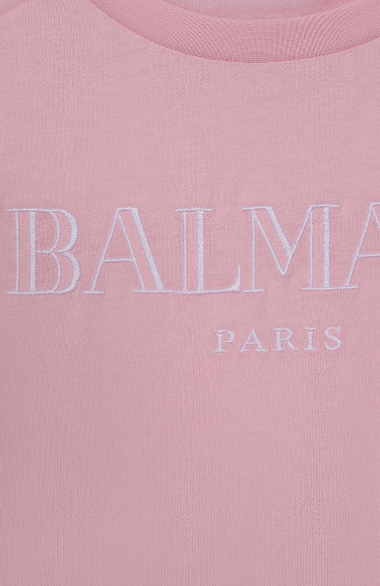Детская хлопковая футболка BALMAIN светло-розового цвета, арт. BW8A21 | Фото 3 (Рукава: Короткие; Материал внешний: Хлопок; Девочки Кросс-КТ: футболка-одежда; Ростовка одежда: 12 лет | 152 см, 13 - 15 лет | 158 см, 16 лет | 164 см, 6 лет | 116 см, 8 лет | 128 см, 10 - 11 лет | 140 - 146см)