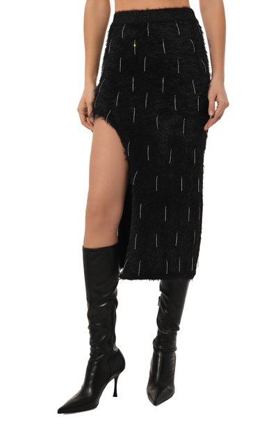 Юбка с отделкой стразами DAVID KOMA черного цвета по цене 55100 руб., арт. PF24DKKN02S, фото 3 Юбка с отделкой стразами DAVID KOMA, арт. PF24DKKN02S, фото 3