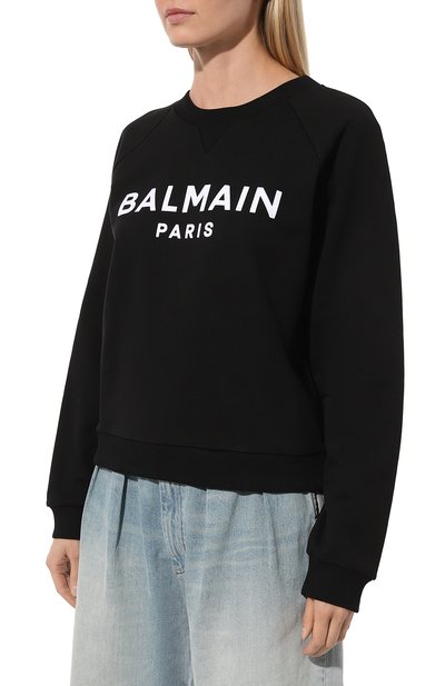 Хлопковый свитшот BALMAIN черного цвета по цене 65550 руб., арт. XF1JQ001BB37, фото 3 Хлопковый свитшот BALMAIN, арт. XF1JQ001BB37, фото 3
