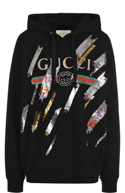 Женский хлопковый пуловер с капюшоном и декоративной отделкой GUCCI, арт. 469251/X9Y51