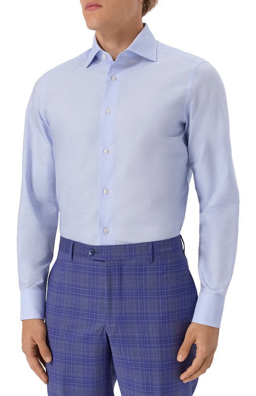 Хлопковая сорочка Zegna 9MS0BA/CT1030 Голубой  9MS0BA/CT1030 Фото 3