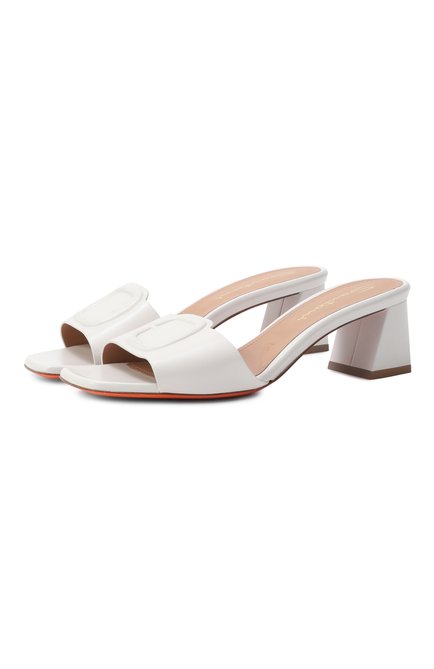 Женские кожаные мюли SANTONI белого цвета, арт. WHNG71467HA2NKED | Фото 1 (Каблук высота: Низкий; Драгоценные камни: Проставлено; Материал сплава: Проставлено; Материал внешний: Натуральная кожа; Подошва: Плоская; Материал внутренний: Натуральная кожа)