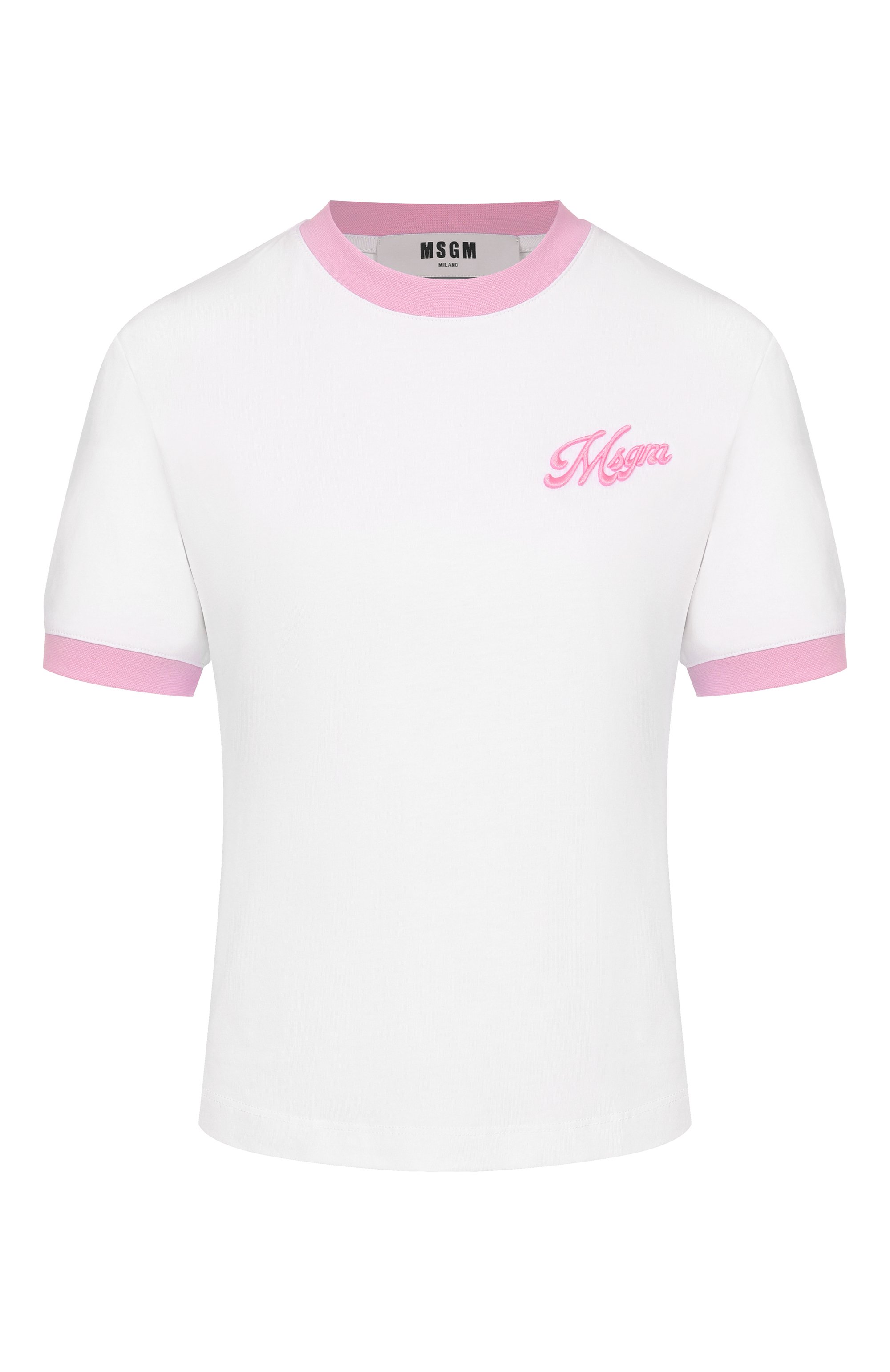 Хлопковая футболка MSGM белого цвета по цене 19250 руб., арт. 4041MDM112D/267002, фото 1 Хлопковая футболка MSGM, арт. 4041MDM112D/267002, фото 1
