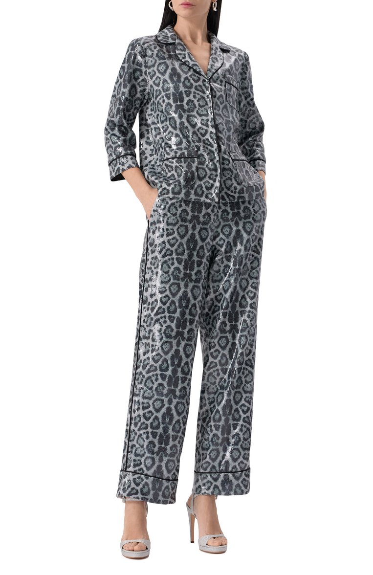 Женские брюки с отделкой пайетками IN THE MOOD FOR LOVE леопардового цвета, арт. RS2500400002 | Фото 2 (Драгоценные камни: Проставлено; Длина (брюки, джинсы): Стандартные; Материал сплава: Проставлено; Кросс-КТ: костюм; Силуэт Ж (брюки и джи�нсы): Широкие; Женское Кросс-КТ: Брюки-одежда; Стили: Гламурный; Материал внешний: Синтетический материал)