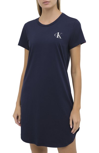 Хлопковая сорочка CALVIN KLEIN темно-синего цвета по цене 5810 руб., арт. QS6358E, фото 3 Хлопковая сорочка CALVIN KLEIN, арт. QS6358E, фото 3