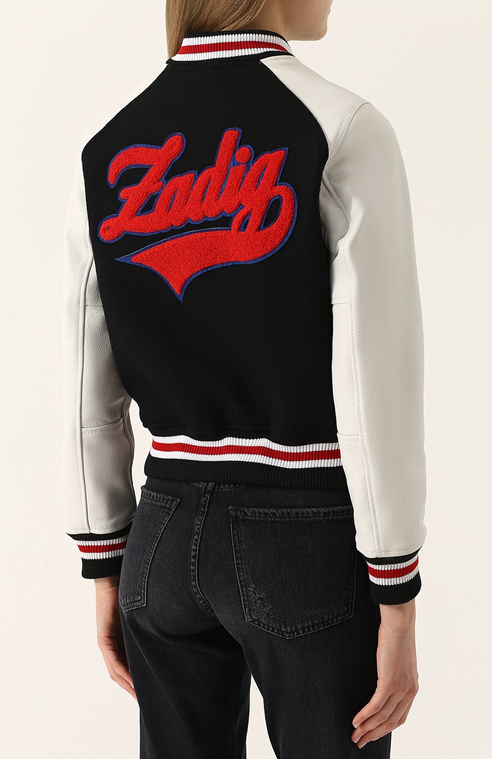 Шерстяной бомбер с контрастными кожаными рукавами ZADIG AND VOLTAIRE черно-белого цвета по цене 57450 руб., арт. SGCU3401F, фото 4 Шерстяной бомбер с контрастными кожаными рукавами ZADIG AND VOLTAIRE, арт. SGCU3401F, фото 4