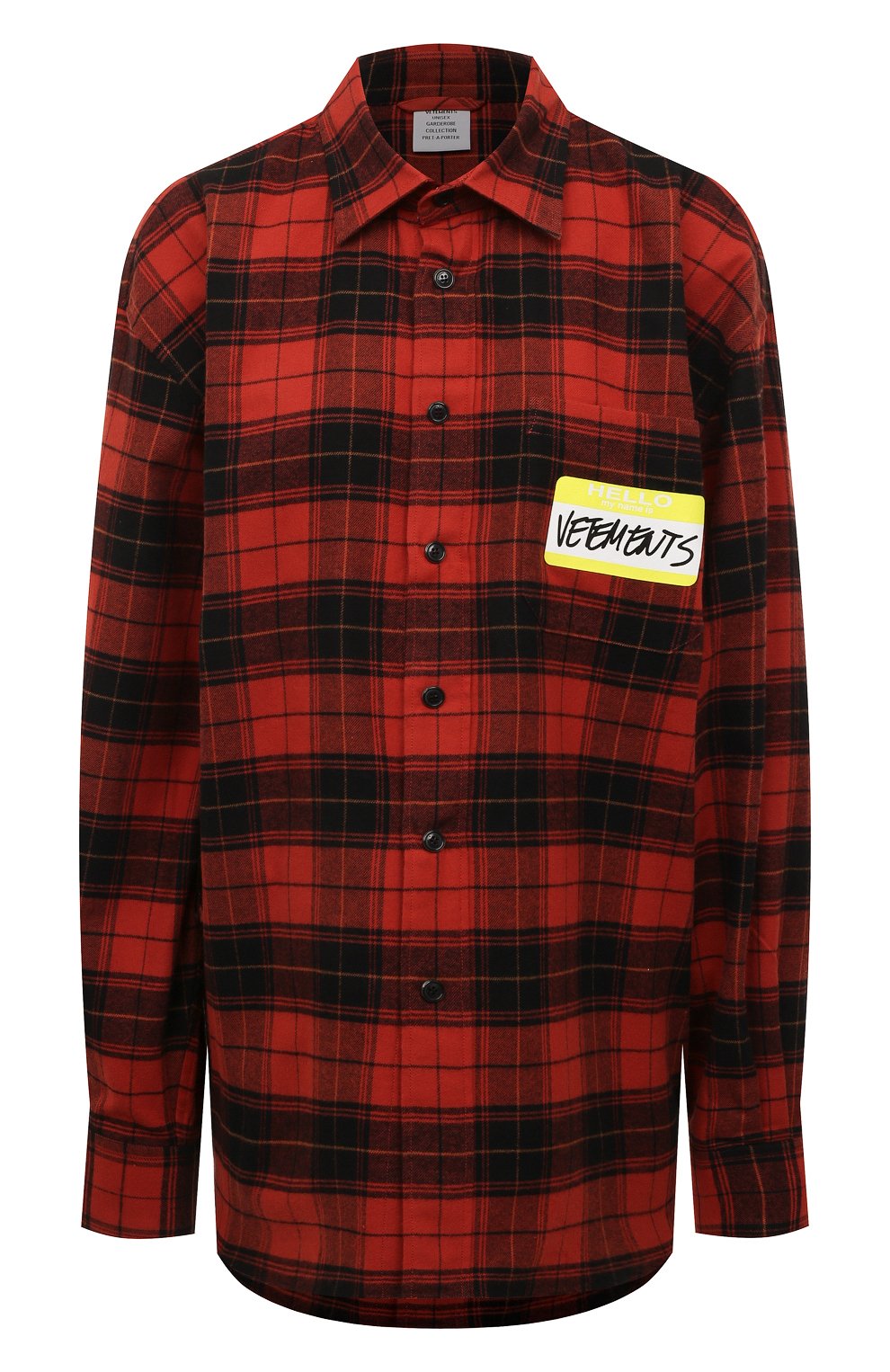 Хлопковая рубашка VETEMENTS красного цвета по цене 108500 руб., арт. UA53SH700R 1008/W, фото 1 Хлопковая рубашка VETEMENTS, арт. UA53SH700R 1008/W, фото 1