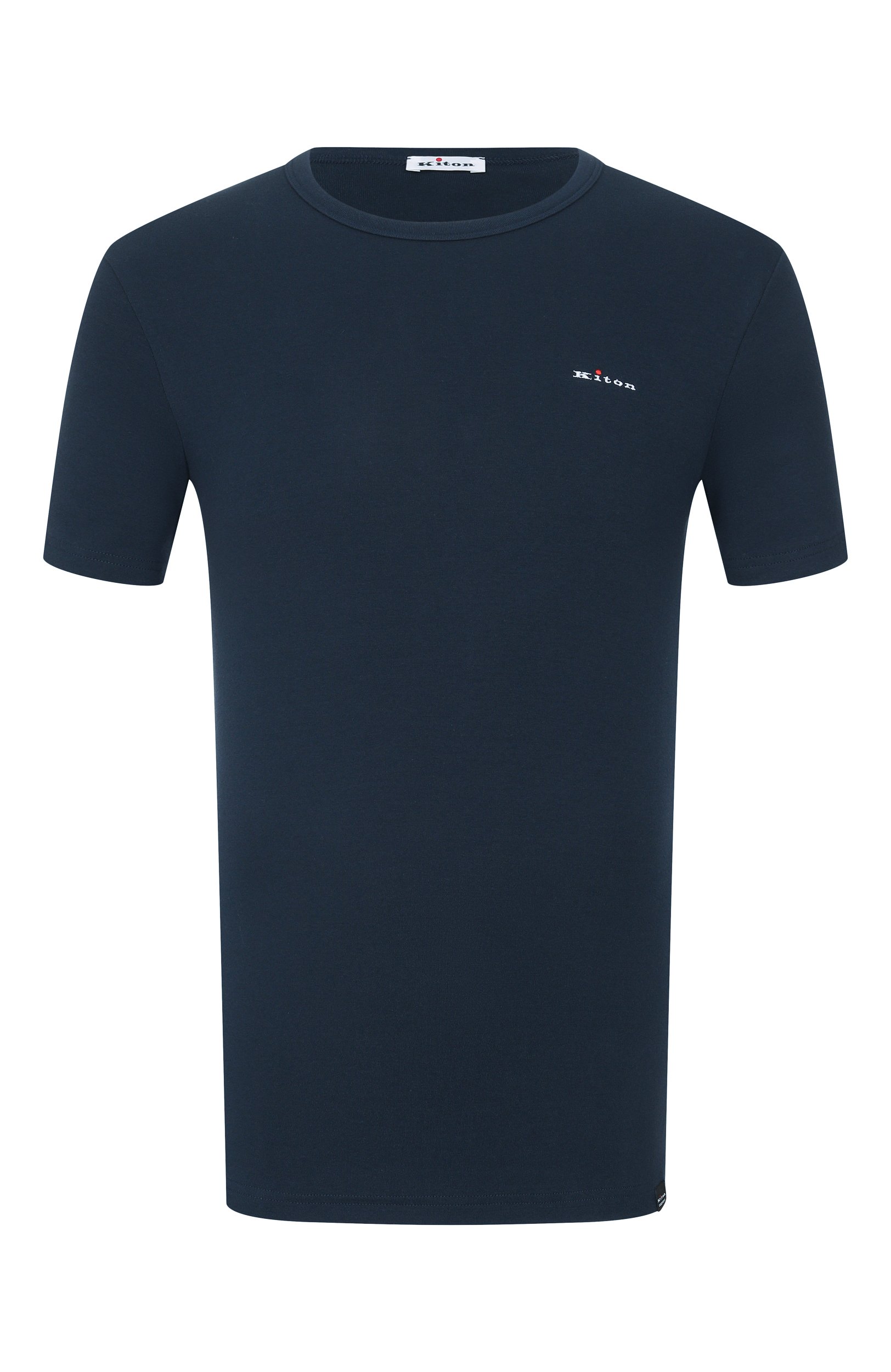 Хлопковая футболка KITON темно-синего цвета по цене 39950 руб., арт. UNWM008K0263L, фото 1 Хлопковая футболка KITON, арт. UNWM008K0263L, фото 1