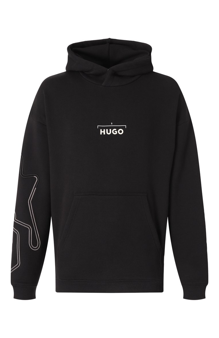 Мужской хлопковое худи HUGO черного цвета, арт. 50531738 | Фото 1 (Материал сплава: Проставлено; Материал внешний: Хлопок, Синтетический материал; Драгоценные камни: Проставлено; Рукава: Длинные; Длина (для топов): Стандартные; Принт: С принтом; Стили: Кэжуэл; Мужское Кросс-КТ: Худи-одежда)