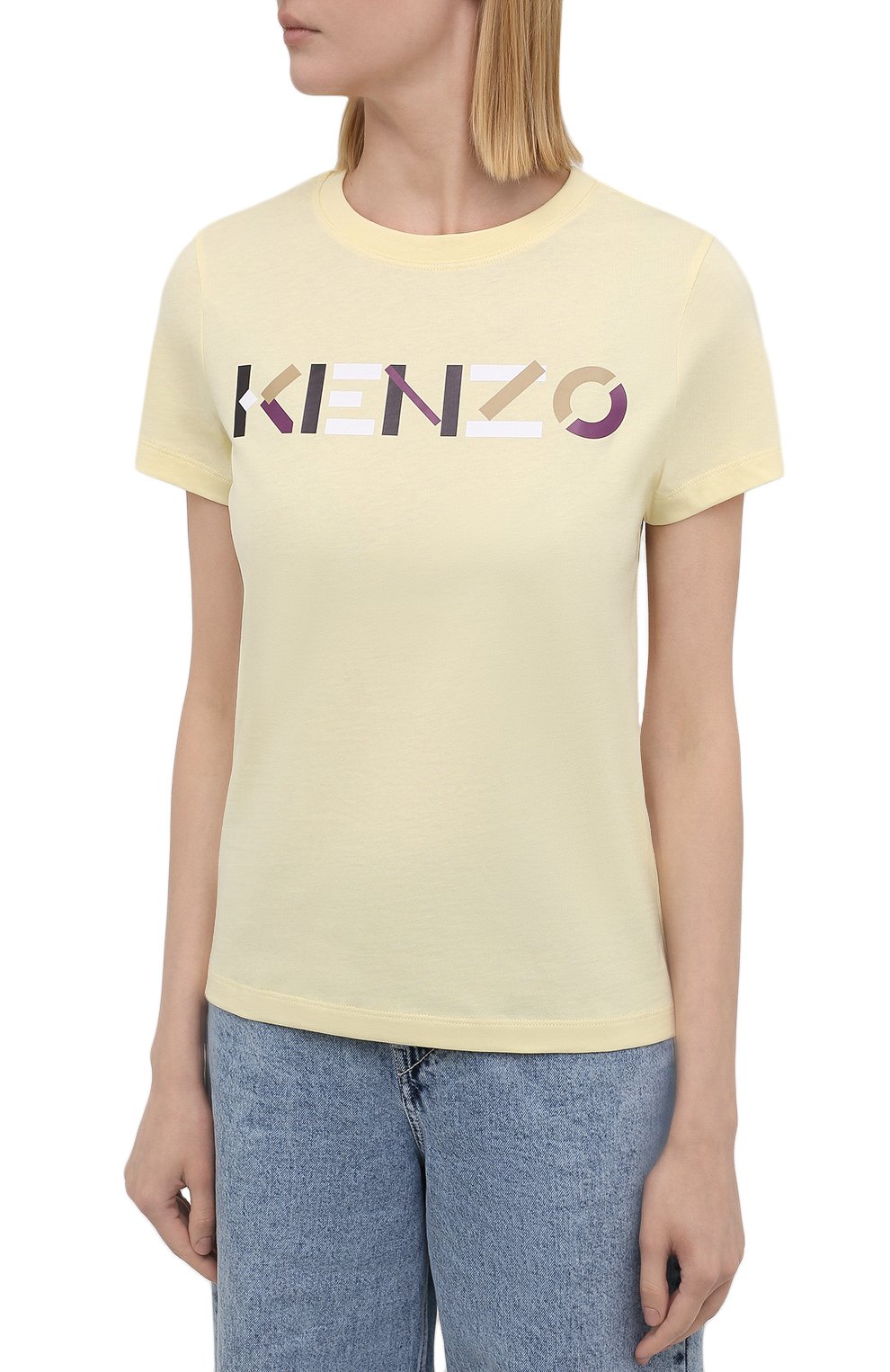 Хлопковая футболка KENZO кремового цвета по цене 14500 руб., арт. FB62TS8404SA, фото 3 Хлопковая футболка KENZO, арт. FB62TS8404SA, фото 3