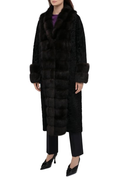 Шуба из меха соболя и каракульчи MANZONI24, арт. 20M854-PAZ/BLACK/EXTRADARK/48-52, фото 4
