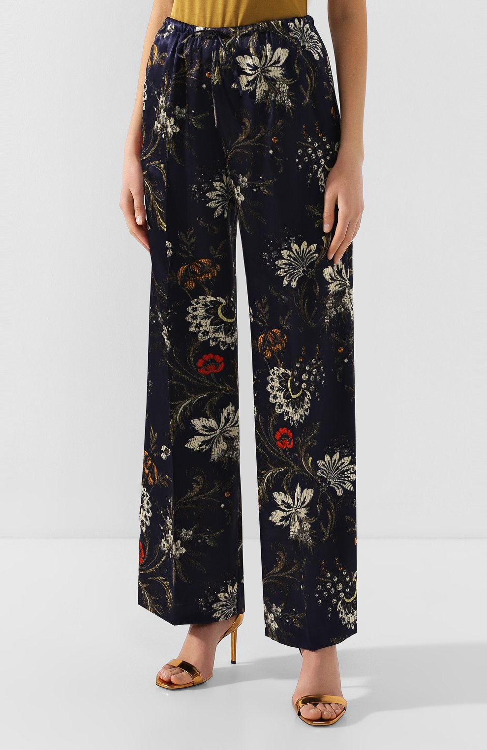 Шелковые брюки DRIES VAN NOTEN темно-синего цвета по цене 68850 руб., арт. 201-10984-9413, фото 3 Шелковые брюки DRIES VAN NOTEN, арт. 201-10984-9413, фото 3