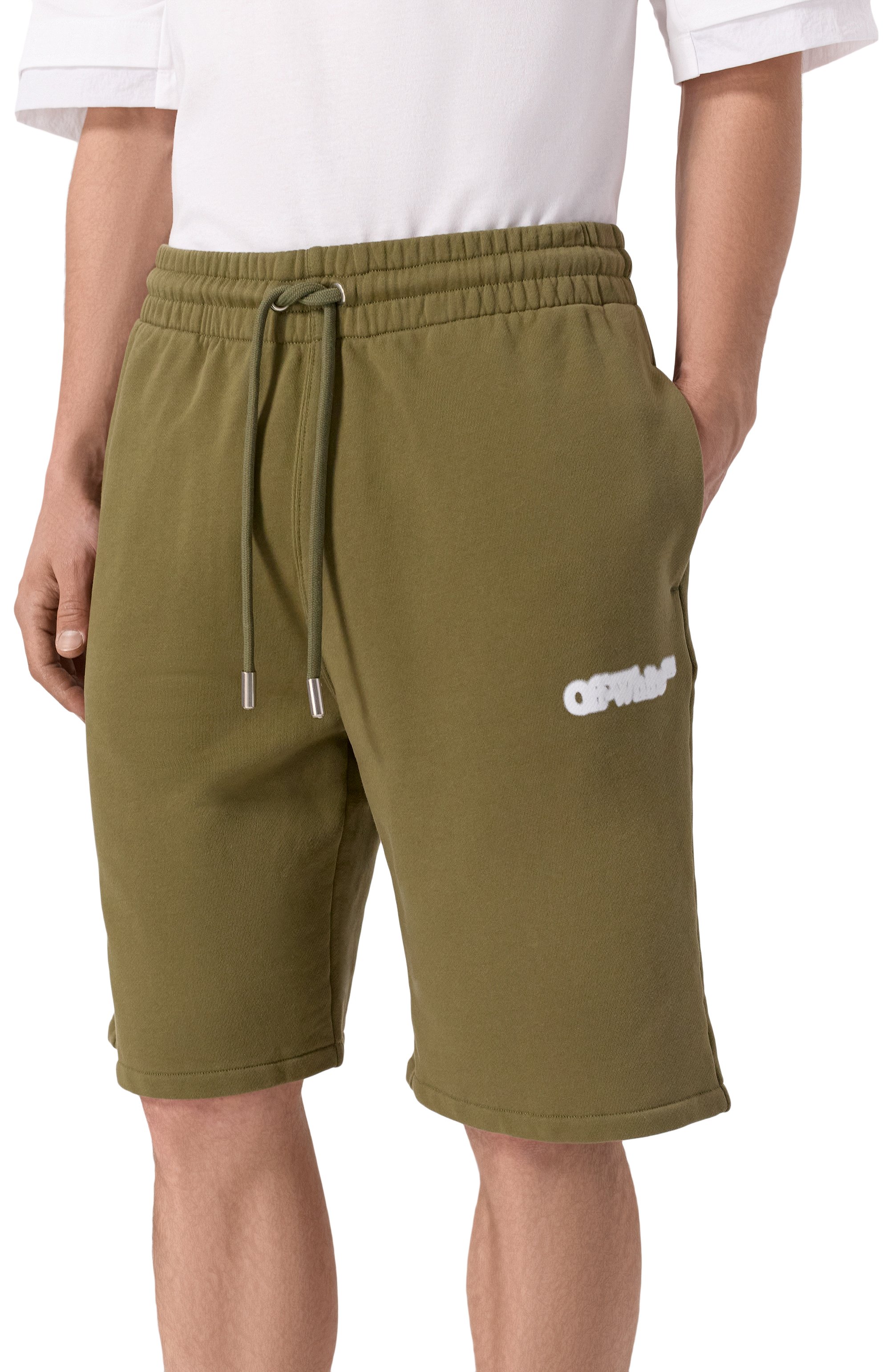 Хлопковые шорты OFF-WHITE хаки цвета по цене 52200 руб., арт. 0MCI013S25FLE003, фото 3 Хлопковые шорты OFF-WHITE, арт. 0MCI013S25FLE003, фото 3