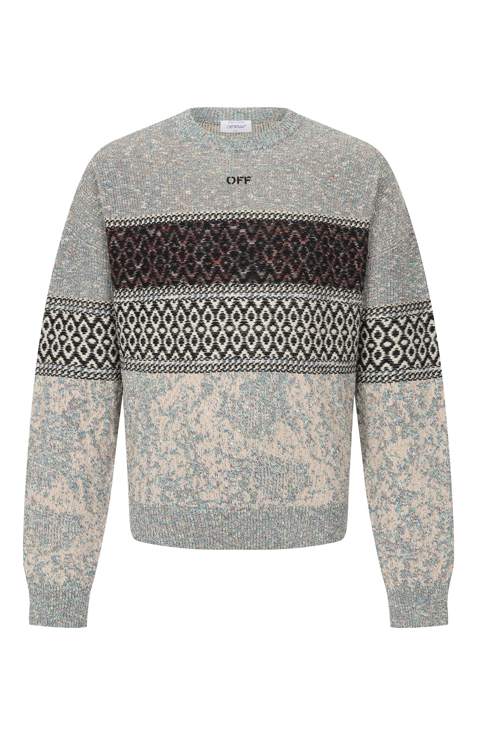 Джемпер из хлопка и шерсти OFF-WHITE голубого цвета по цене 109500 руб., арт. 0MHE20YF26KNI0019, фото 1 Джемпер из хлопка и шерсти OFF-WHITE, арт. 0MHE20YF26KNI0019, фото 1