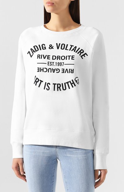 Хлопковый свитшот ZADIG AND VOLTAIRE белого цвета по цене 12350 руб., арт. SHTN7101F, фото 3 Хлопковый свитшот ZADIG AND VOLTAIRE, арт. SHTN7101F, фото 3