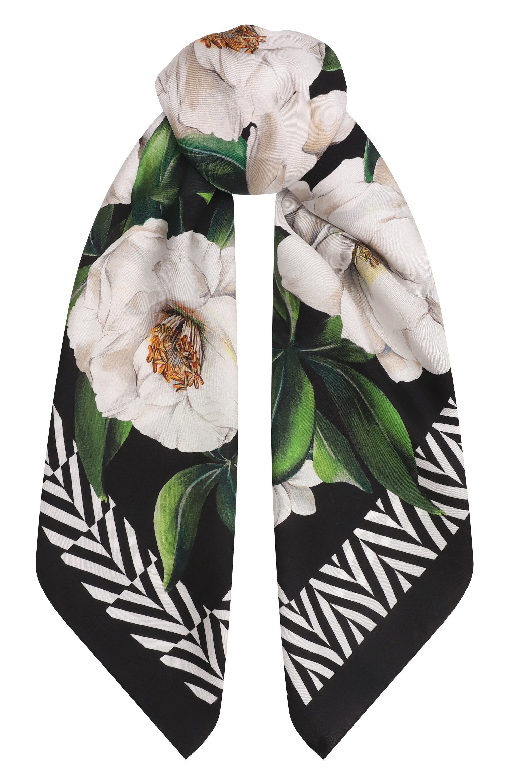 Шелковый платок DOLCE & GABBANA черно-белого цвета по цене 68050 руб., арт. FN090R/GDCUG, фото 1 Шелковый платок DOLCE & GABBANA, арт. FN090R/GDCUG, фото 1