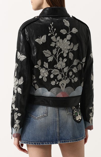 Кожаная куртка с косой молнией и контрастной вышивкой GUCCI, арт. 502642/XG556, фото 4