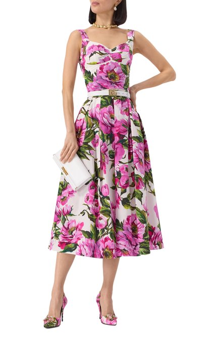 Женский хлопковый топ DOLCE & GABBANA разноцветного цвета, арт. F7W98T/HS5S3 | Фото 2 (Длина (для топов): Укороченные; Материал сплава: Проставлено; Драгоценные камни: Проставлено; Материал внешний: Хлопок)