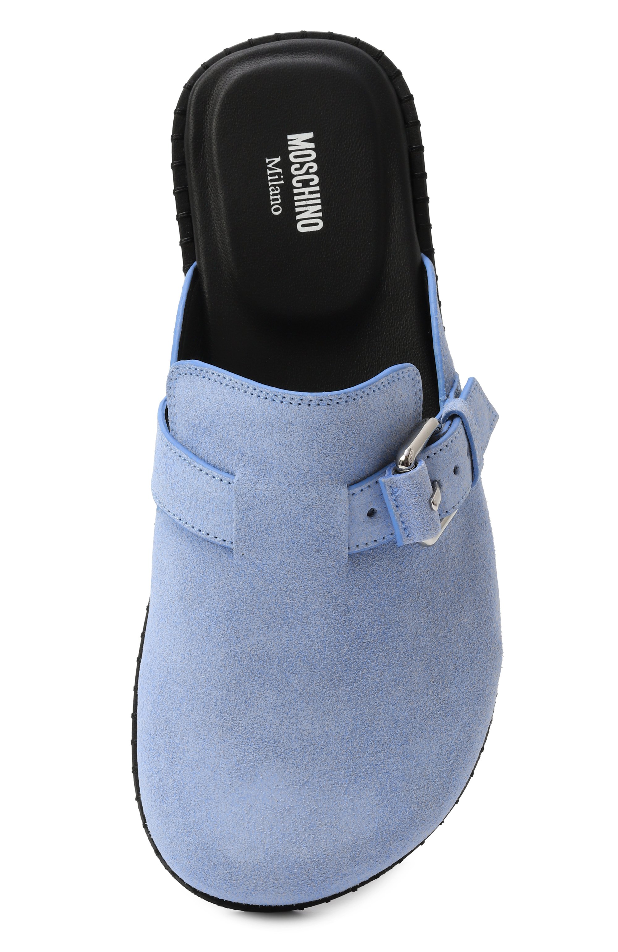 Замшевые сабо MOSCHINO голубого цвета по цене 44950 руб., арт. 10152/ME0, фото 6 Замшевые сабо MOSCHINO, арт. 10152/ME0, фото 6