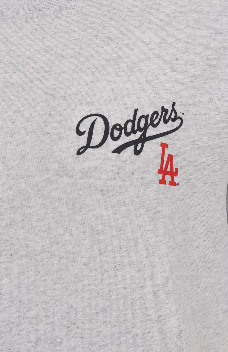 Женская хлопковая футболка sporty & rich x la dodgers SPORTY AND RICH серого цвета, арт. T0043627666GY03 | Фото 6 (Автоматизация состава: Проставлено; Автоматизация ТО: Проставлено; Рукава: Короткие; Материал внешний: Хлопок; Длина (для топов): Удлиненные; Детали: Без декора; Принт: С принтом; Стили: Спорт-шик; Женское Кросс-КТ: Футболка-одежда)