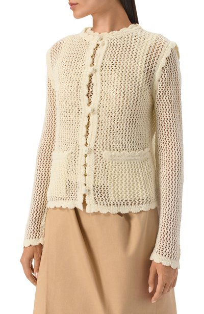 Хлопковый кардиган ELIE SAAB кремового цвета по цене 165000 руб., арт. J0230NBC26/CK024, фото 3 Хлопковый кардиган ELIE SAAB, арт. J0230NBC26/CK024, фото 3