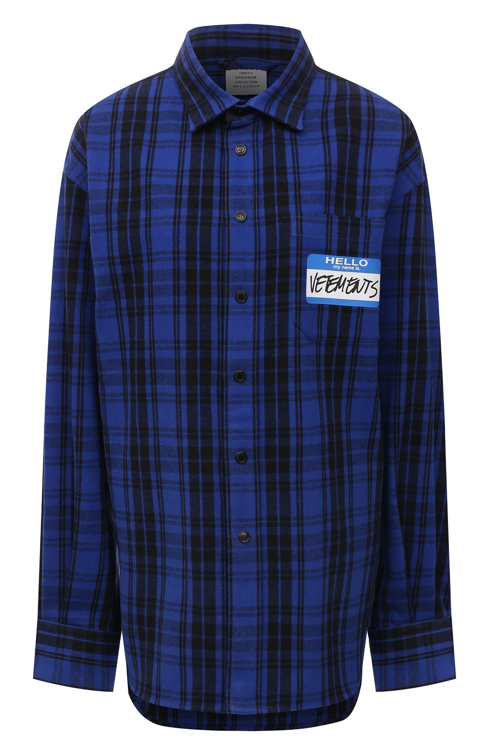 Рубашка из хлопка и вискозы VETEMENTS синего цвета по цене 114500 руб., арт. UA52SH800B 1002/W, фото 1 Рубашка из хлопка и вискозы VETEMENTS, арт. UA52SH800B 1002/W, фото 1