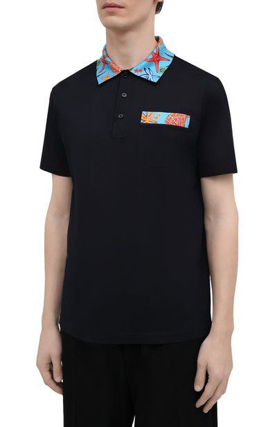 Хлопковое поло VERSACE темно-синего цвета по цене 57000 руб., арт. A89322/A237141, фото 3 Хлопковое поло VERSACE, арт. A89322/A237141, фото 3