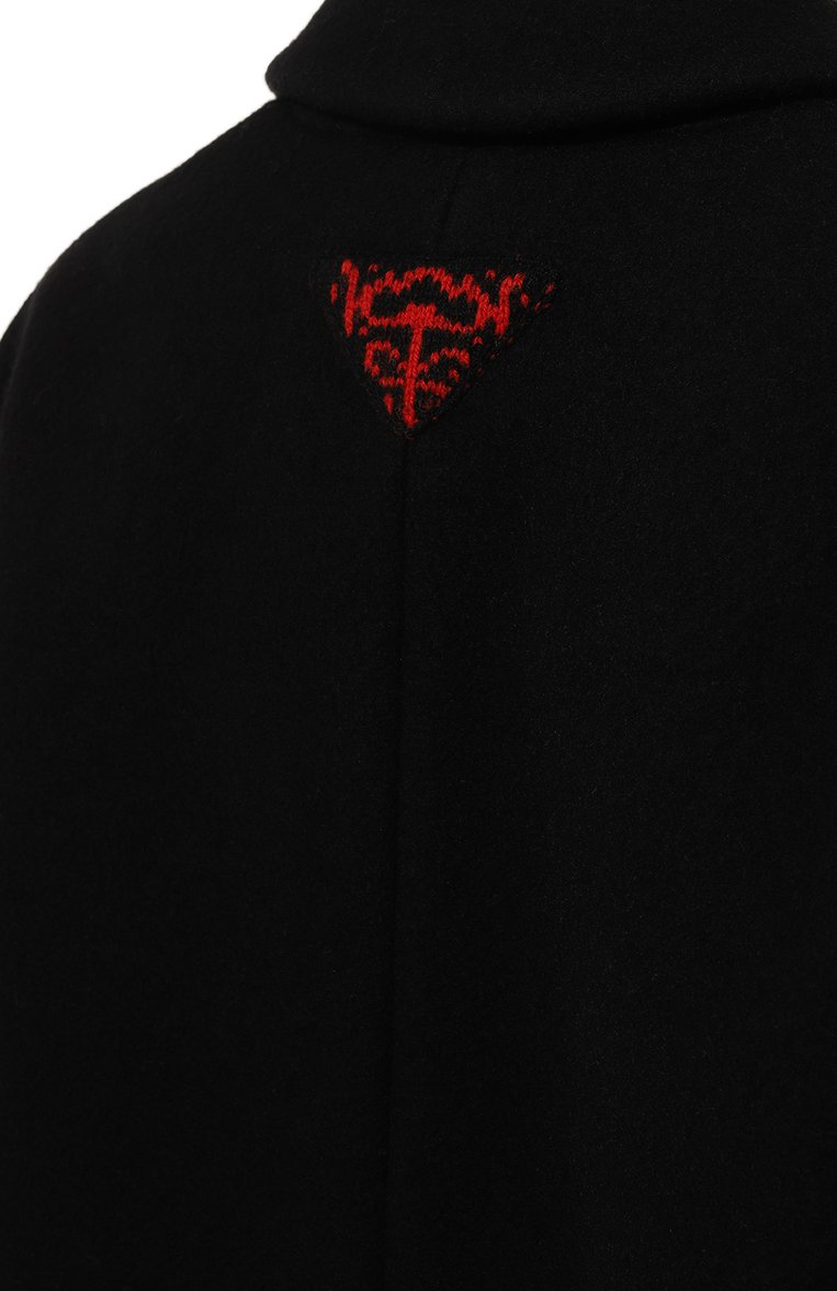 Женское пальто из шерсти и кашемира PRADA черного цвета, арт. P682O-1ZY1-F0002-212 | Фото 5 (Длина (верхняя одежда): До колена; Материал внешний: Шерсть; Рукава: Длинные; 1-2-бортные: Однобортные; Стили: Кэжуэл; Автоматизация состава: Проставлено; Автоматизация ТО: Проставлено)