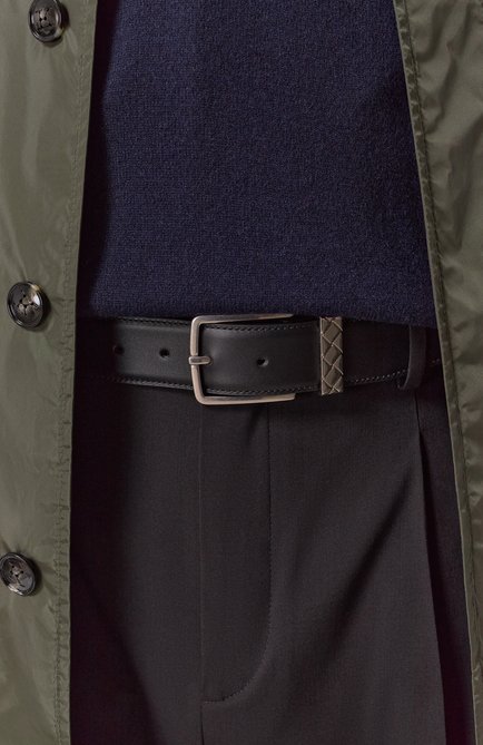 Мужской кожаный ремень BOTTEGA VENETA черного цвета, арт. 793876/VALK0 | Фото 2 (Материал: Натуральная кожа; Материал сплава: Проставлено; Нос: Не проставлено)