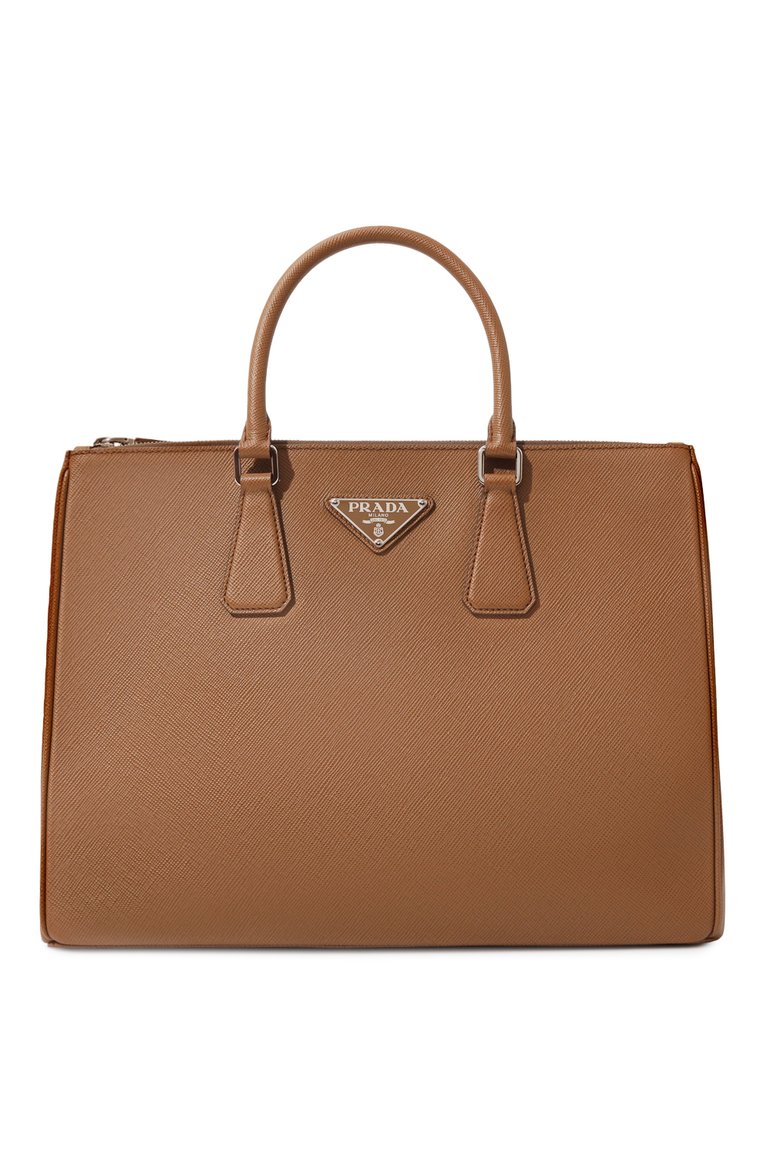 Мужска�я кожаная сумка-тоут PRADA коричневого цвета, арт. 2VG061-2FAD-F0401-OOF | Фото 1 (Размер: large; Ремень/цепочка: На ремешке; Материал сплава: Проставлено; Драгоценные камни: Проставлено; Материал: Натуральная кожа)