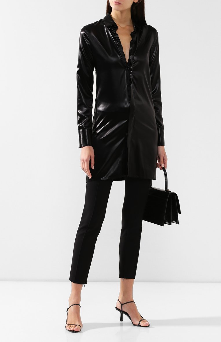 Женская блузка BOTTEGA VENETA черного цвета, арт. 591262/VKD40 | Фото 2 (Материал внешний: Синтетический материал, Вискоза; Статус проверки: Проверена категория; Длина (для топов): Удлиненные; Рукава: Длинные; Принт: Без принта; Женское Кросс-КТ: Блуза-одежда)