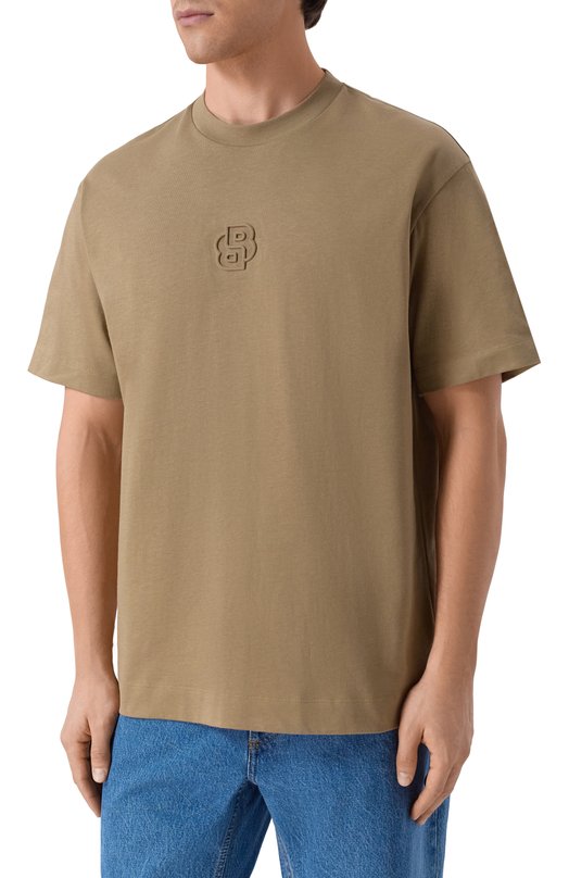 Хлопковая футболка BOSS 50555106 Бежевый  50555106 Фото 3