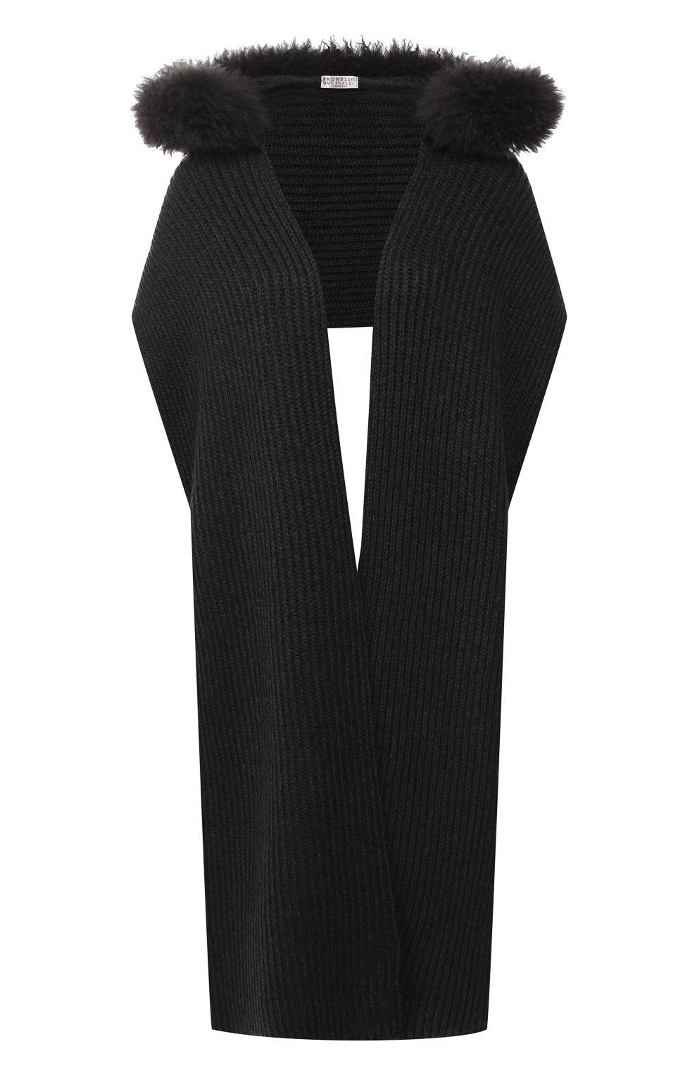 Кашемировый шарф с капюшоном BRUNELLO CUCINELLI темно-серого цвета по цене 187500 руб., арт. M52502899, фото 1 Кашемировый шарф с капюшоном BRUNELLO CUCINELLI, арт. M52502899, фото 1