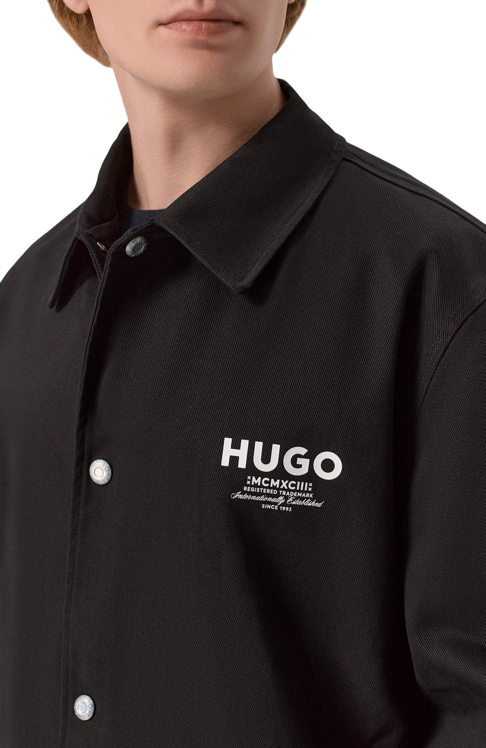 Хлопковая куртка-рубашка HUGO BLUE черного цвета по цене 24650 руб., арт. 50563933, фото 5 Хлопковая куртка-рубашка HUGO BLUE, арт. 50563933, фото 5