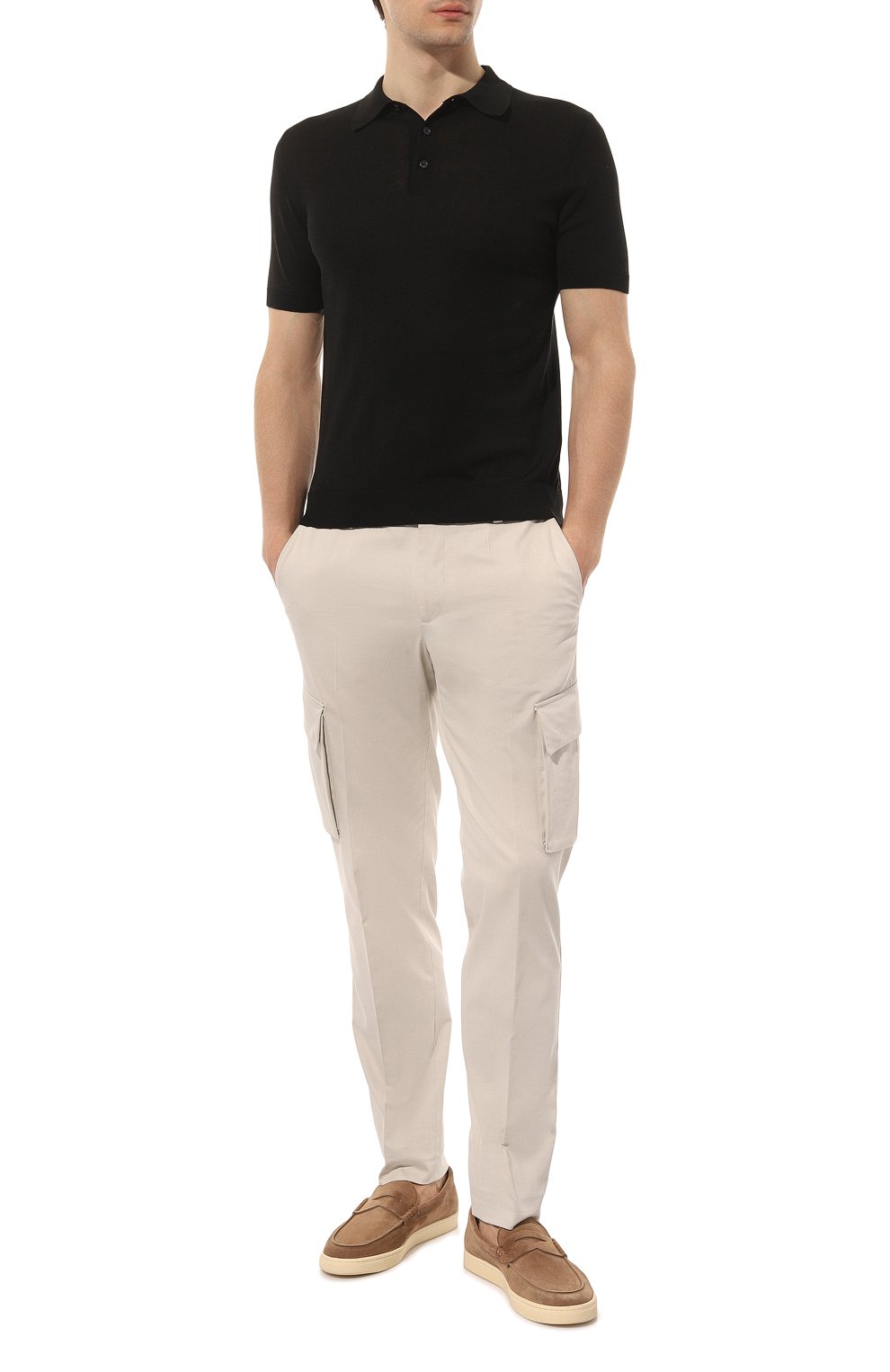 Поло из хлопка и шелка ANDREA CAMPAGNA черного цвета по цене 38800 руб., арт. P23-111, фото 2 Поло из хлопка и шелка ANDREA CAMPAGNA, арт. P23-111, фото 2