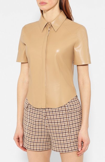 Блузка с короткими рукавами NANUSHKA, арт. CLARE_PALE CARAMEL_VEGAN LEATHER, фото 3
