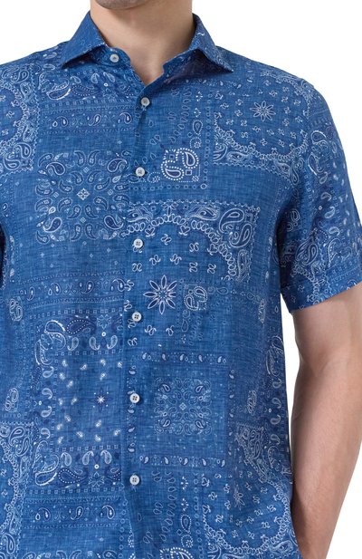 Льняная рубашка FEFE` синего цвета по цене 24350 руб., арт. LINEN SHIRT/CLX082VAR07, фото 5 Льняная рубашка FEFE`, арт. LINEN SHIRT/CLX082VAR07, фото 5