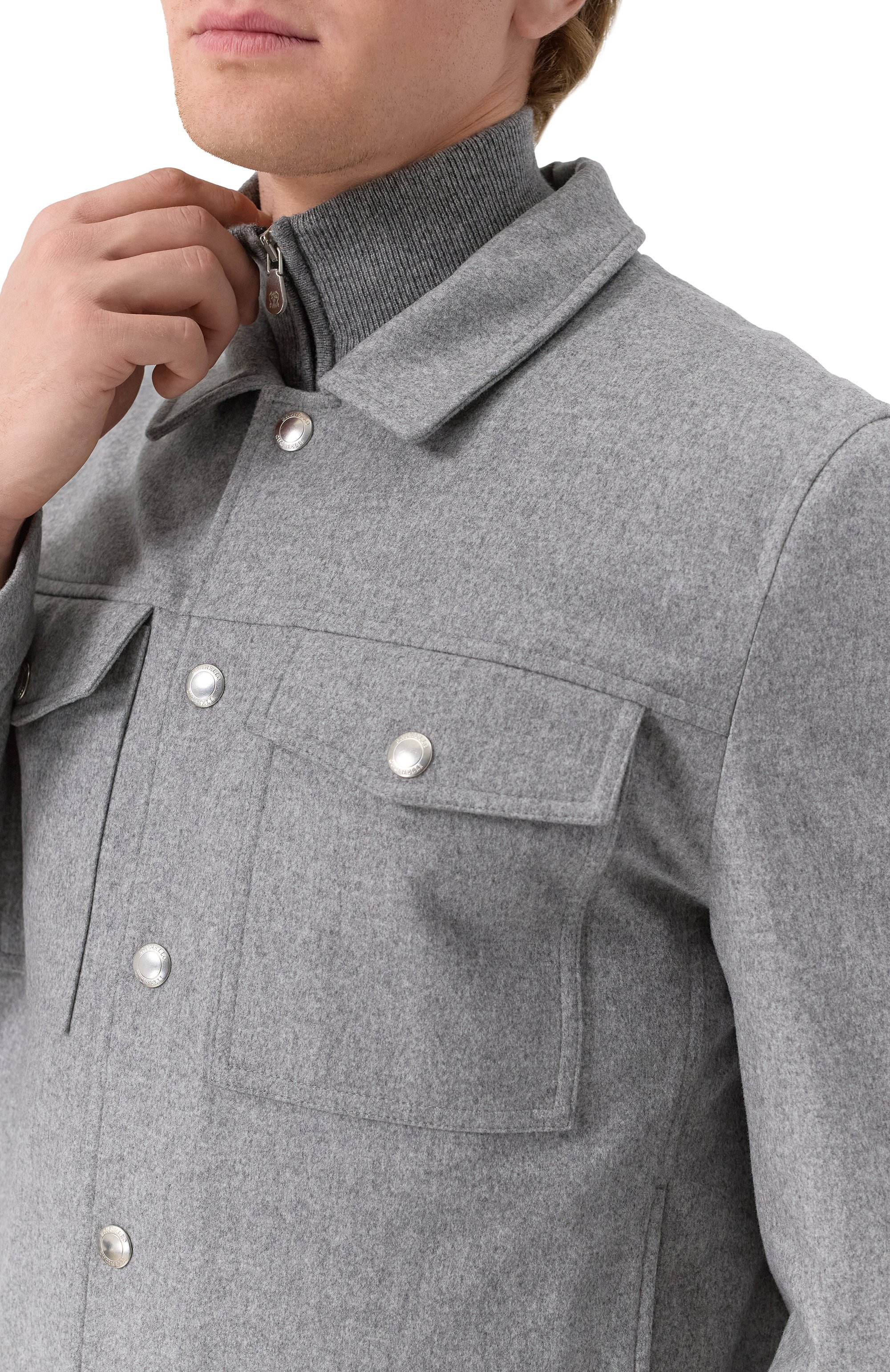 Утепленная куртка-рубашка BRUNELLO CUCINELLI серого цвета по цене 521000 руб., арт. MM4636447, фото 5 Утепленная куртка-рубашка BRUNELLO CUCINELLI, арт. MM4636447, фото 5