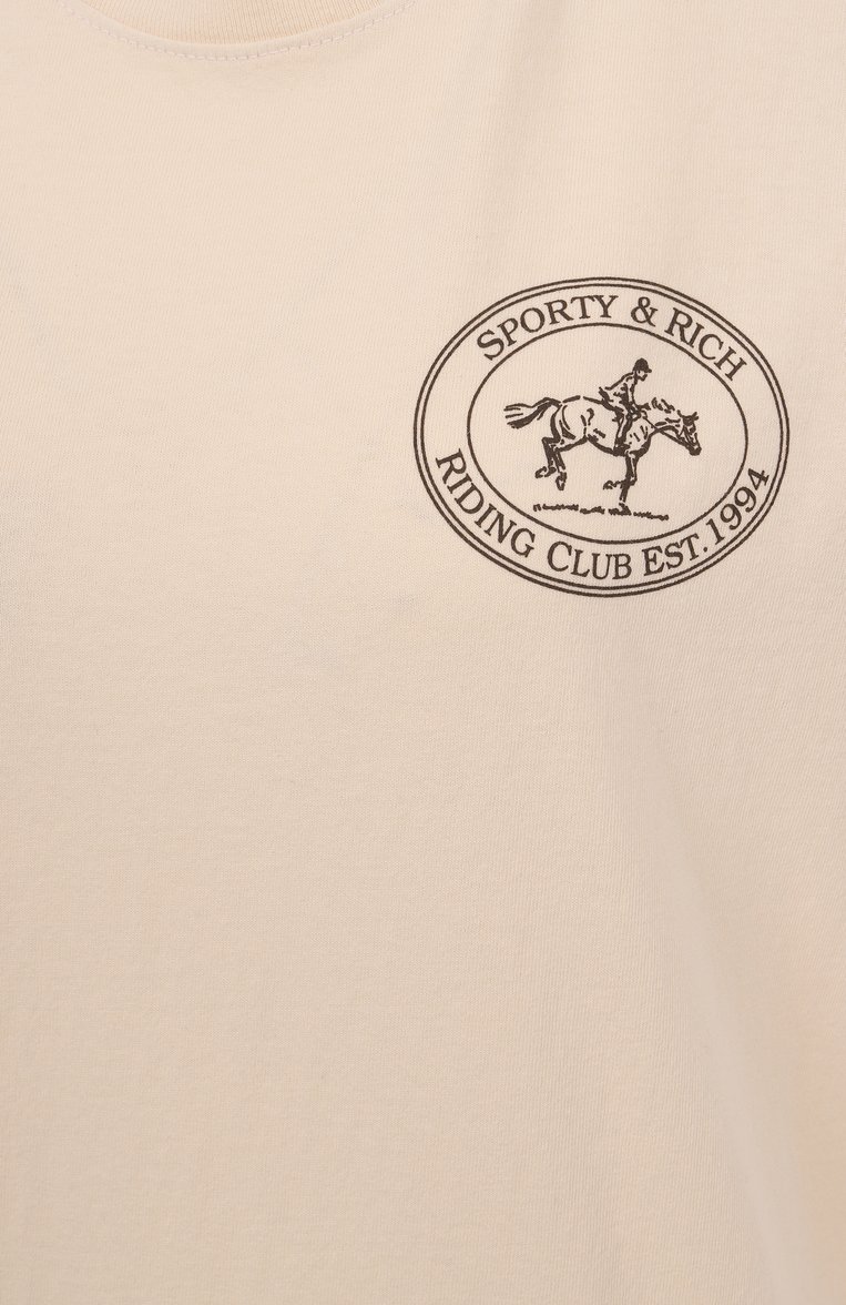 Женская хлопковая футболка SPORTY AND RICH кремового цвета, арт. T0043612244CR01 | Фото 6 (Материал внешний: Хлопок; Автоматизация ТО: Проставлено; Автоматизация состава: Проставлено; Длина (для топов): Стандартные; Рукава: Короткие; Принт: С принтом; Детали: Без декора; Стили: Кэжуэл; Женское Кросс-КТ: Футболка-одежда)