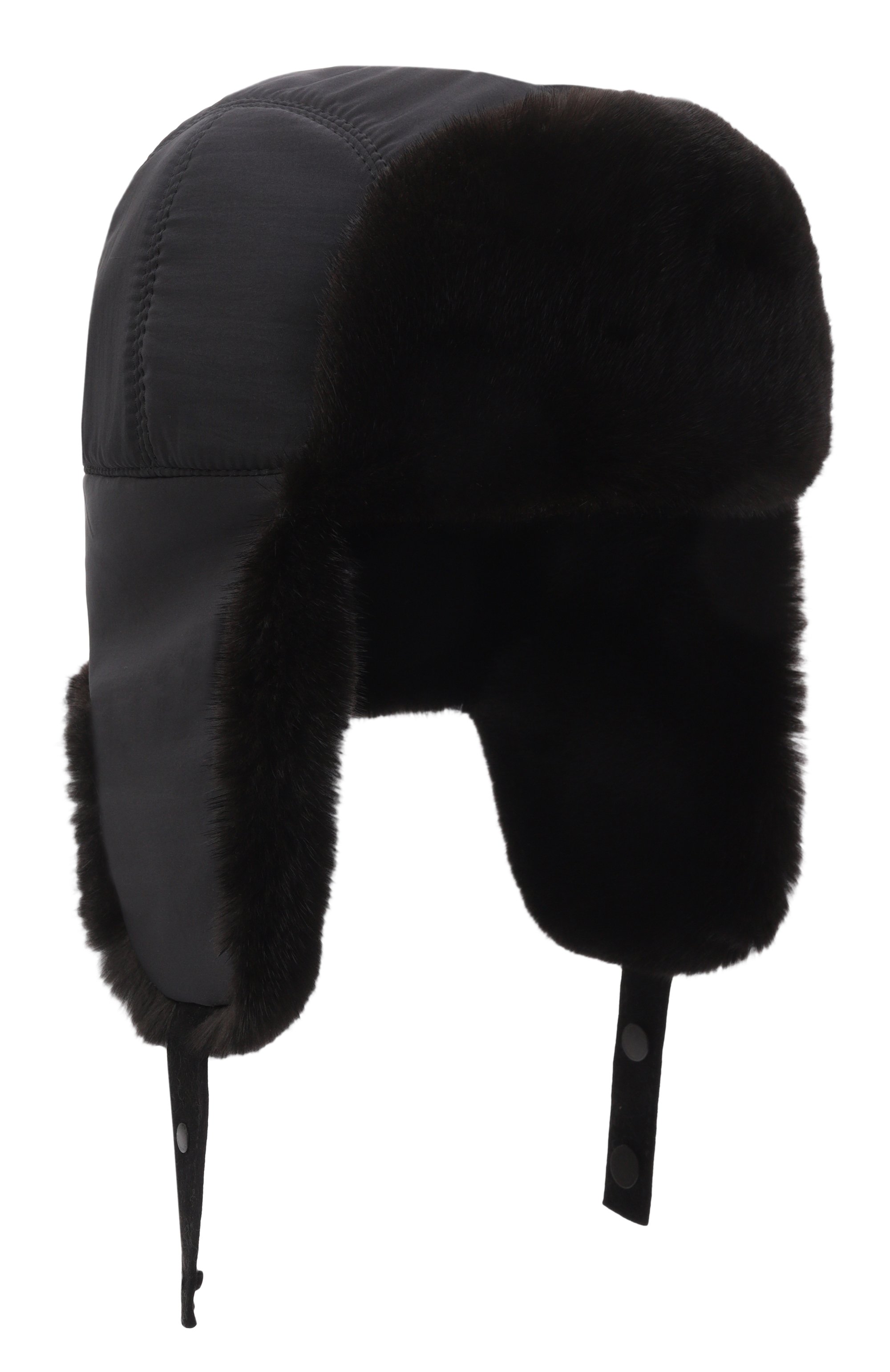 Кашемировая шапка-ушанка с мехом норки MVST, арт. MH-17 BLACK FABRIC + MINK, фото 1