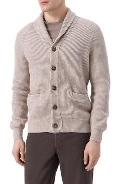 Мужской хлопковый кардиган BRUNELLO CUCINELLI бежевого цвета, арт. MNI708606 | Фото 3 (Рукава: Длинные; Материал внешний: Хлопок; Мужское Кросс-КТ: Кардиган-одежда; Стили: Кэжуэл; Длина (для топов): Стандартные; Застежка: Пуговицы)
